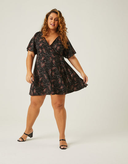 Plus Size Paisley Print Wrap Dress