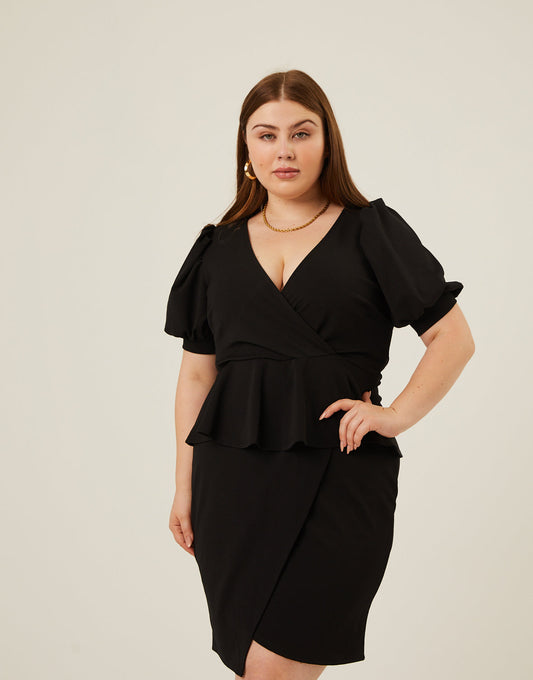 Plus Size Peplum Tie Belt Dress