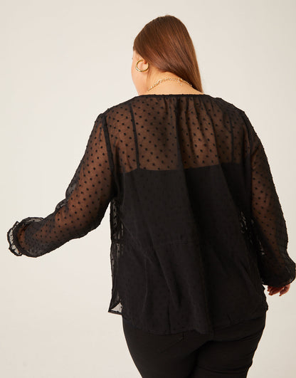 Plus Size Sheer Swiss Dot Blouse